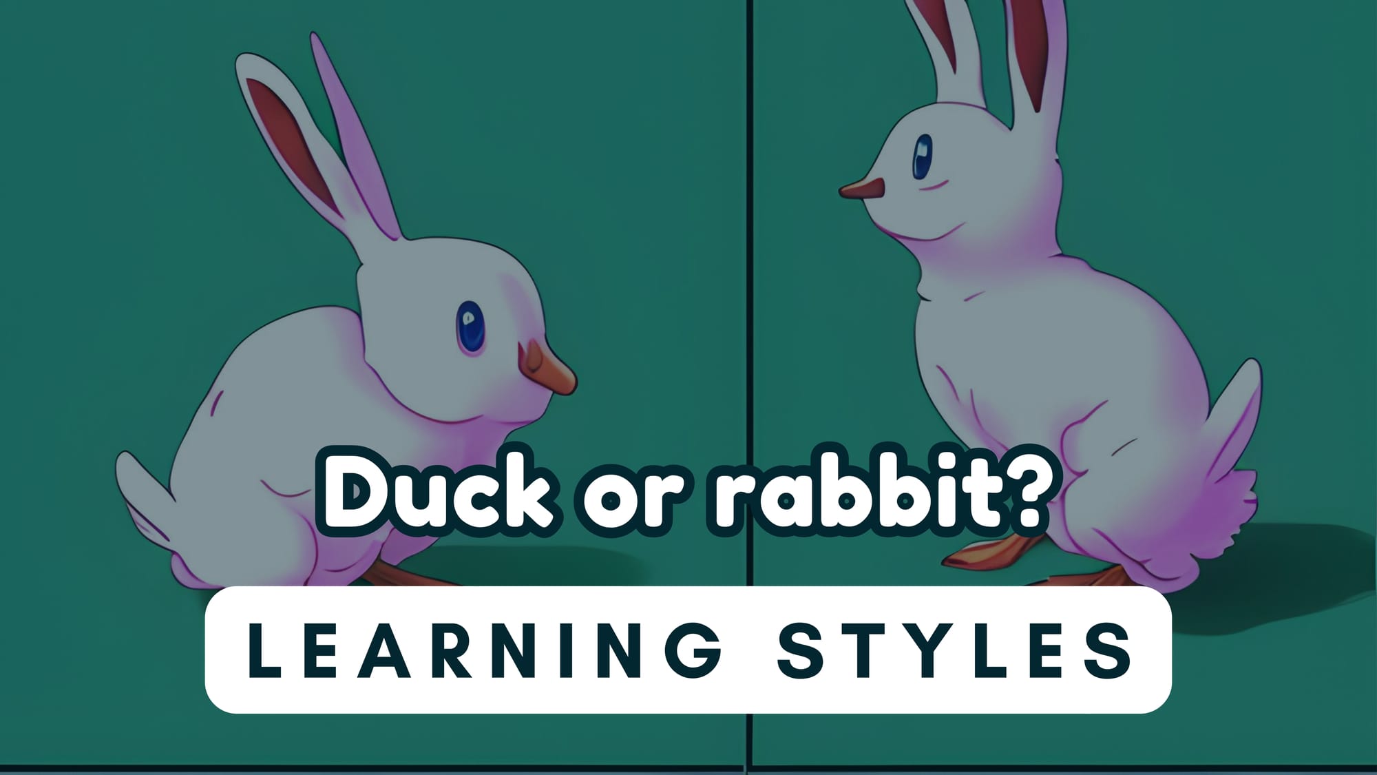 The image shows two AI-generated cartoons of a half-rabbit, half-duck character.